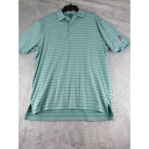 Peter Millar Men's  Summer‎ Comfort Aqua Pink Stripe Polo Shirt Large Golf